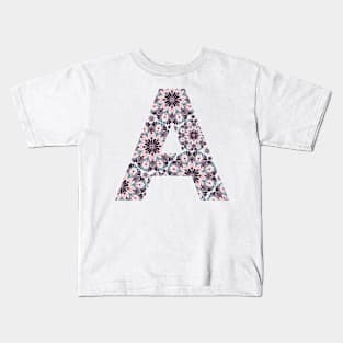 Dark Floral Mandala Capital Letter A Grey Kids T-Shirt